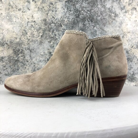 Sam Edelman Women's Size 9.5M Paige Taupe Brown Leather Fringe Ankle Booties - Picture 6 of 15